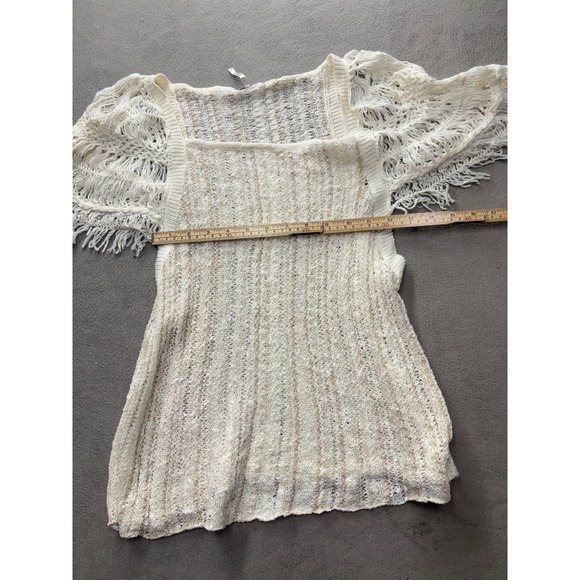 Free People White Knit Tunic Fringe Sleeve Women's S Top Flutter Angel - Picture 3 of 7